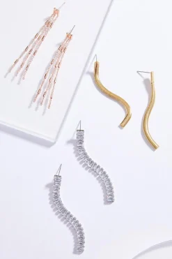 Tri- Tone Linear Earring Set