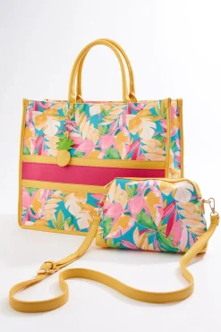Tropical Print Canvas Tote Set