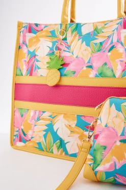Tropical Print Canvas Tote Set
