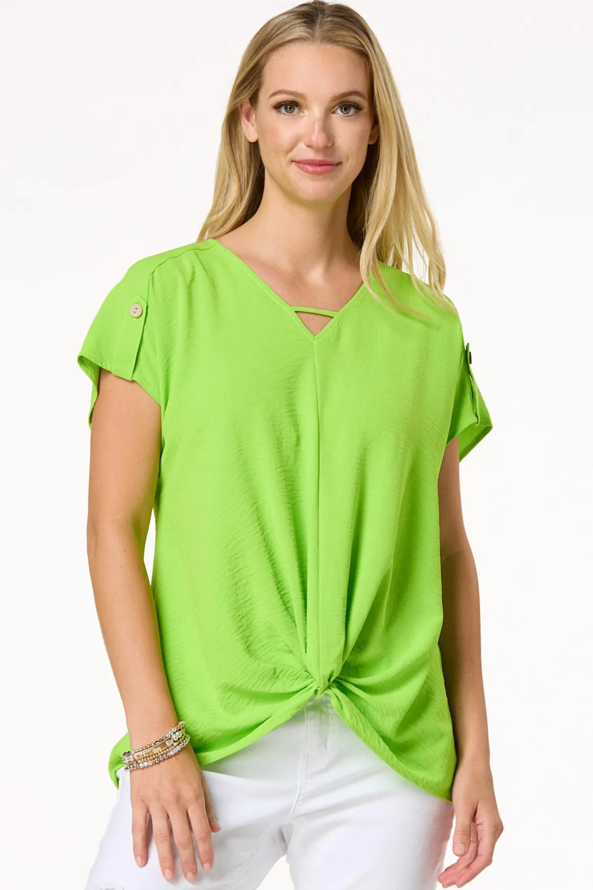 Twist Hem V- Neck Top