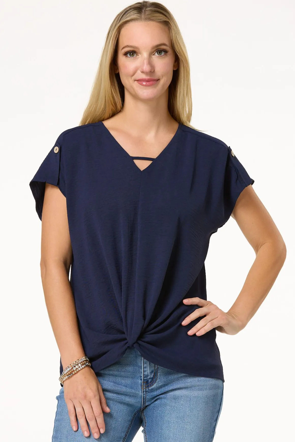 Twist Hem V- Neck Top