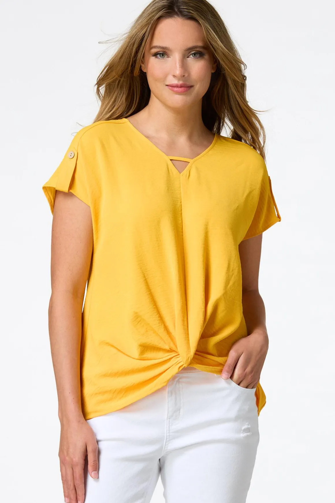 Twist Hem V- Neck Top
