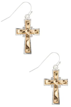 Two- Toned Cross Earrings