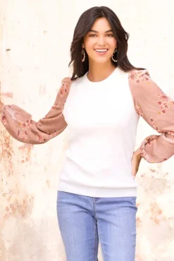 Velvety Floral Sleeve Sweater