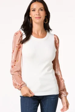 Velvety Floral Sleeve Sweater