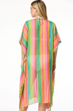 Vibrant Stripe Sequin Trim Cover- Up