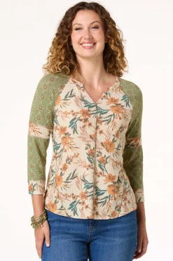 Waffled Floral Baseball Top