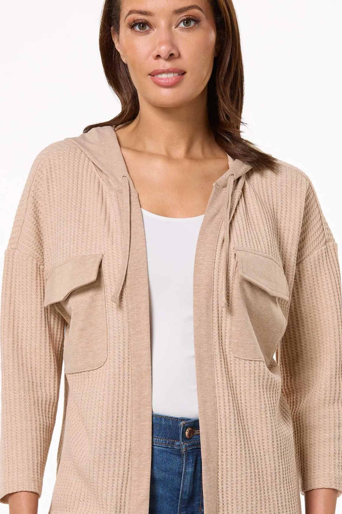 Waffled Hooded Cardigan