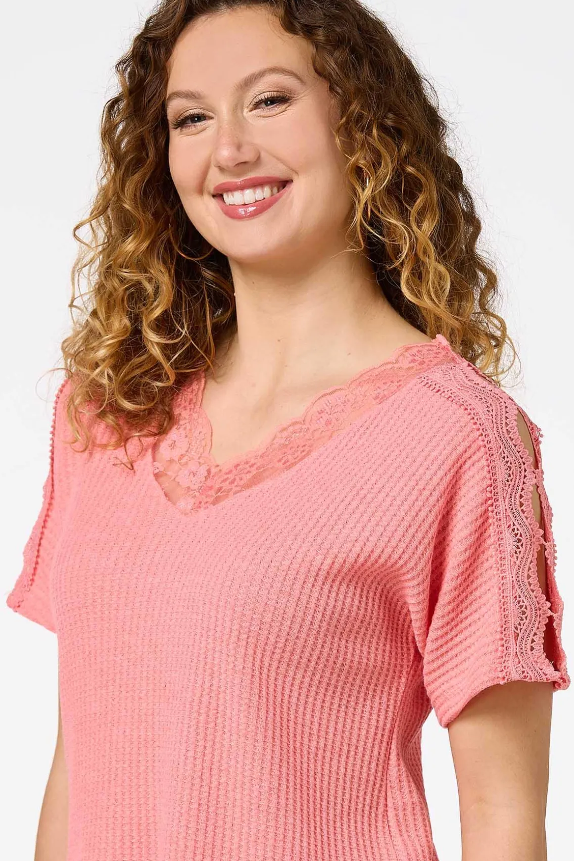Waffled Lace Trim Top