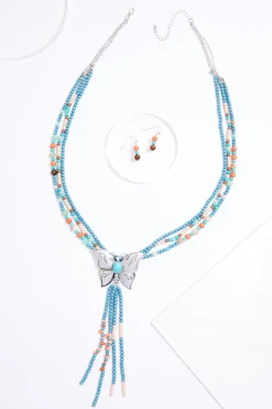 Western Wood Butterfly Necklace Set