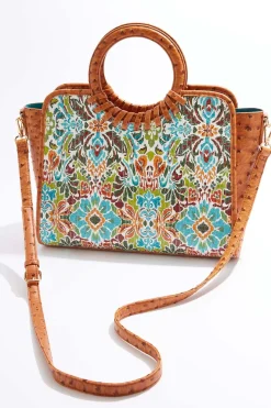 Whipstitch Trim Patterned Satchel