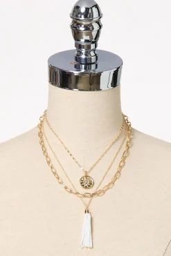 White Seed Bead Tassel Layered Necklace