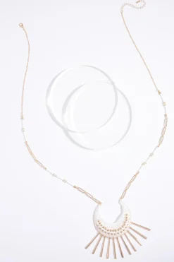 White Thread Metal Tassel Long Necklace