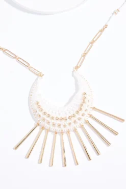 White Thread Metal Tassel Long Necklace