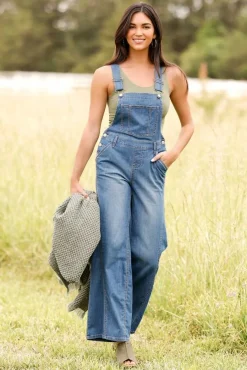 Wide Leg Denim Overalls
