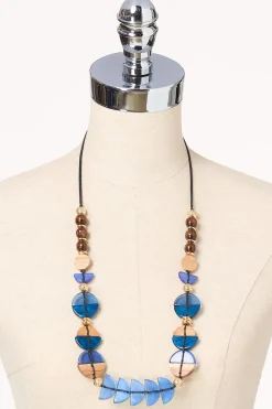 Wood Blue Lucite Long Necklace