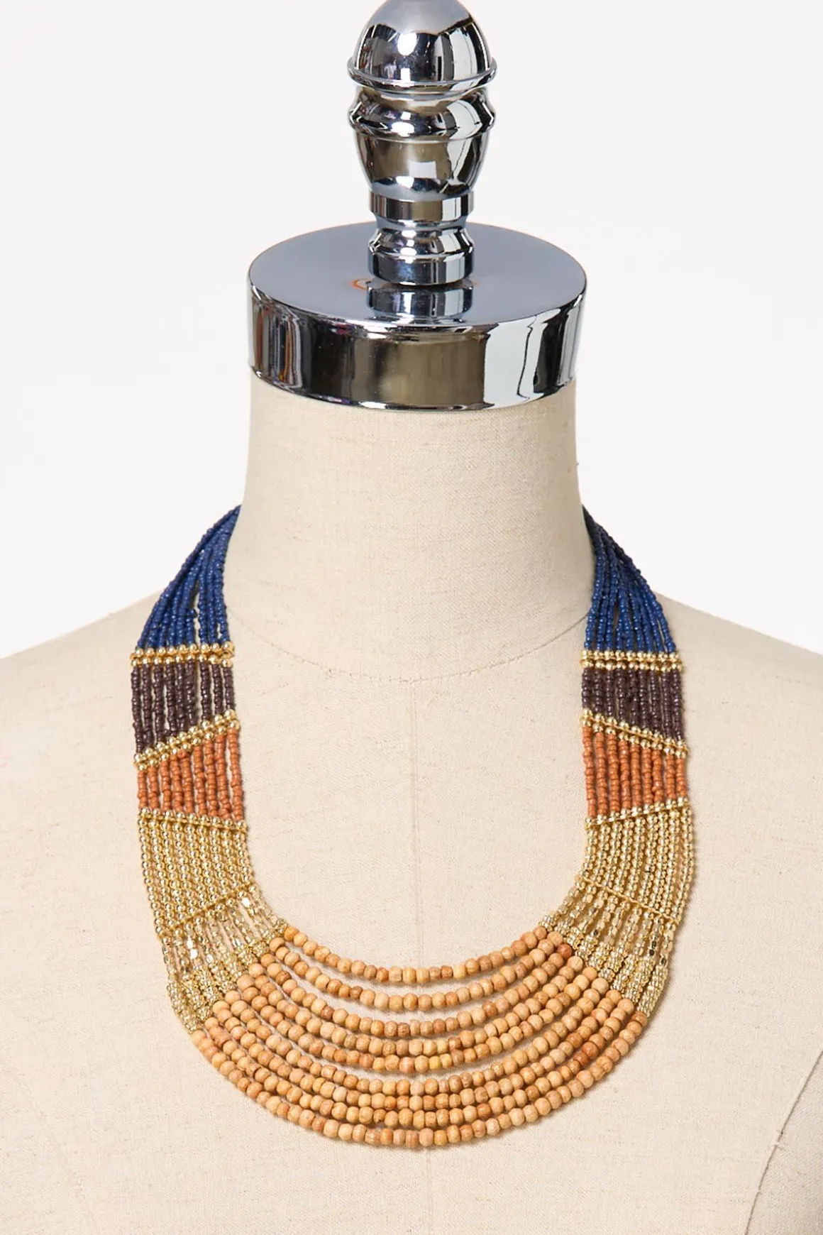 Wood Color Bead Tribal Necklace