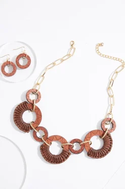 Wood Cutout Necklace Set