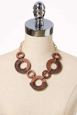 Wood Cutout Necklace Set