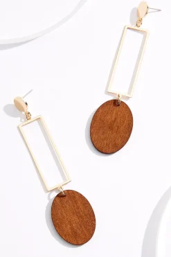 Wood Cutout Rectangle Earrings