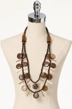Wood Disc Metal Post Necklace