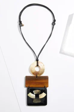 Wood Geo Shell Pendant Necklace