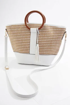 Wood Handle Paneled Satchel