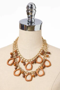 Wood Link Layered Chain Necklace