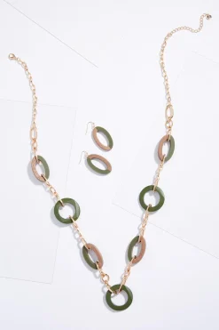 Wood Linked Shapes Long Necklace Set