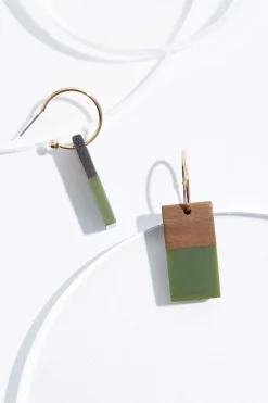 Wood Lucite Rectangle Hoop Earrings