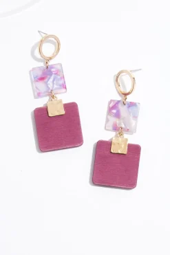 Wood Lucite Square Earrings