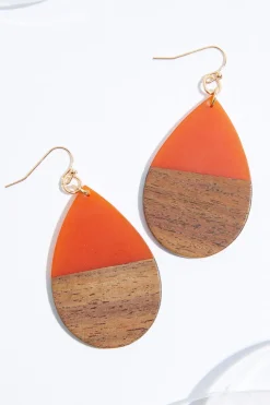 Wood Lucite Tear Earrings