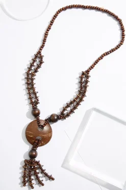 Wood Statement Long Layered Necklace