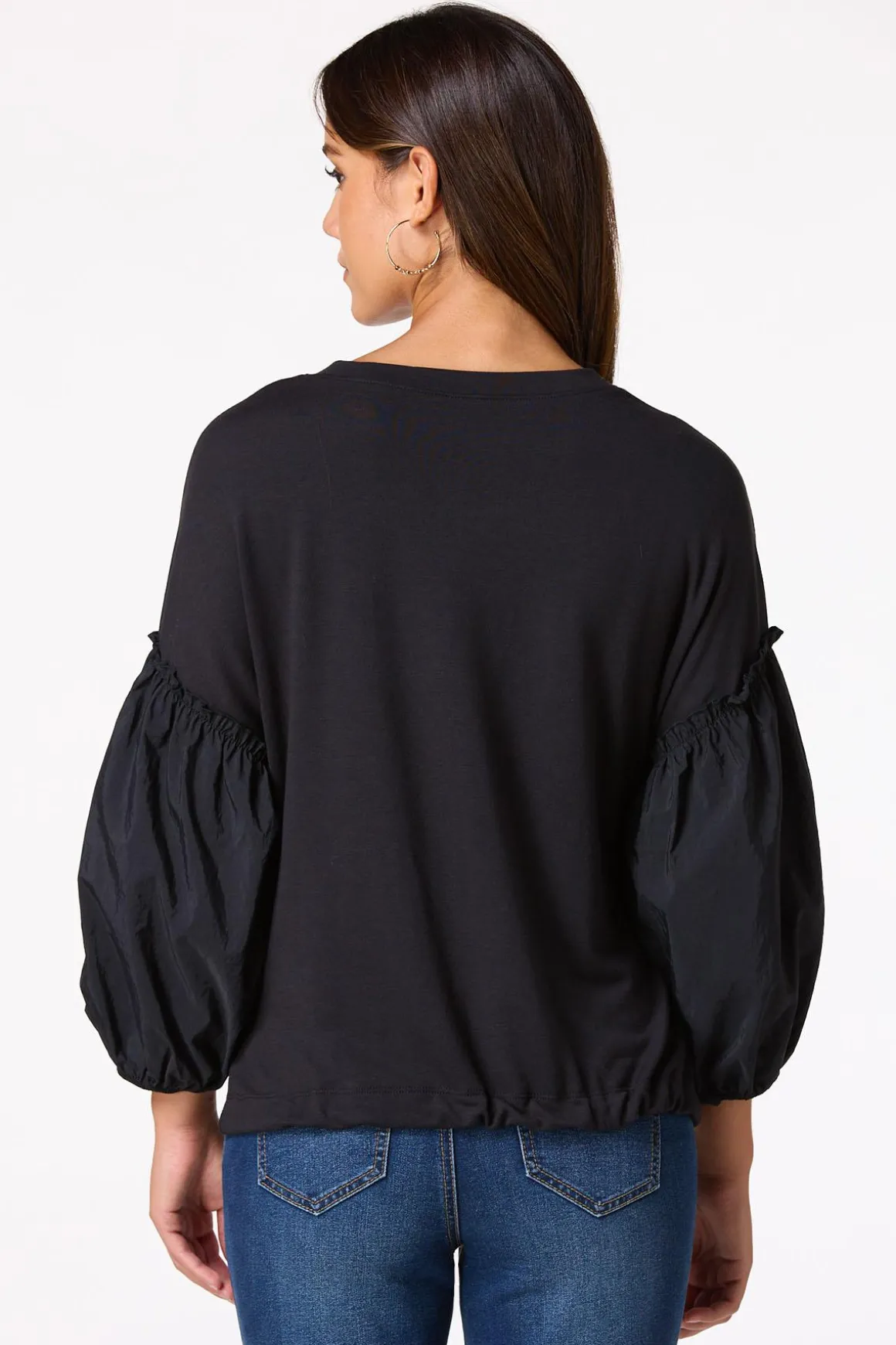 Woven Sleeve French Terry Top