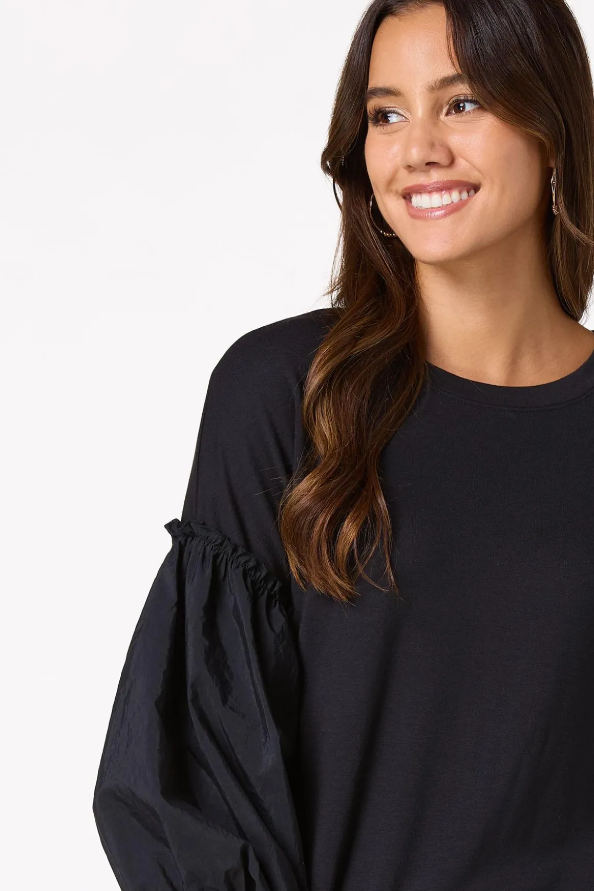 Woven Sleeve French Terry Top