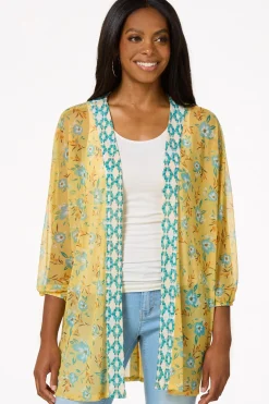 Yellow Floral Mesh Kimono