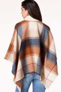 Zip Front Collared Plaid Poncho