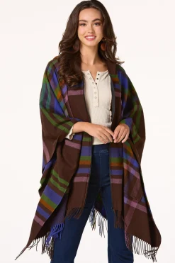 Zip Plaid Hooded Poncho