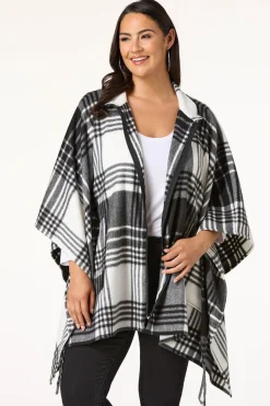 Zip Up Plaid Poncho